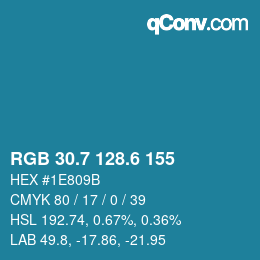 カラーコード: RGB 30.7 128.6 155 | qconv.com