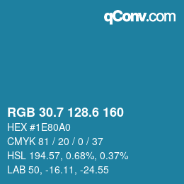 カラーコード: RGB 30.7 128.6 160 | qconv.com