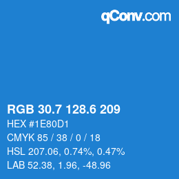 カラーコード: RGB 30.7 128.6 209 | qconv.com