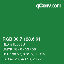 カラーコード: RGB 30.7 128.6 61 | qconv.com