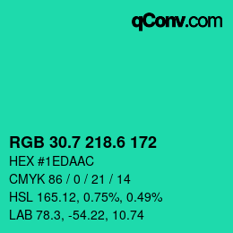 カラーコード: RGB 30.7 218.6 172 | qconv.com