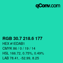 カラーコード: RGB 30.7 218.6 177 | qconv.com