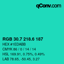 カラーコード: RGB 30.7 218.6 187 | qconv.com
