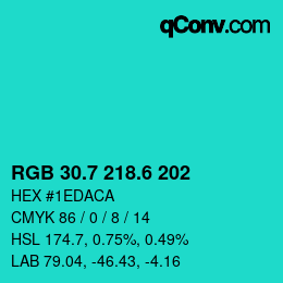 カラーコード: RGB 30.7 218.6 202 | qconv.com