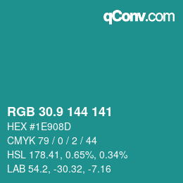 カラーコード: RGB 30.9 144 141 | qconv.com