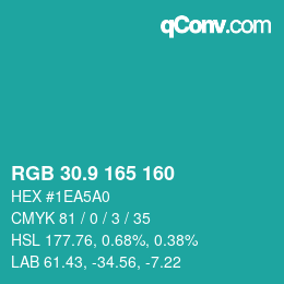 Color code: RGB 30.9 165 160 | qconv.com