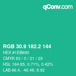 カラーコード: RGB 30.9 182.2 144 | qconv.com