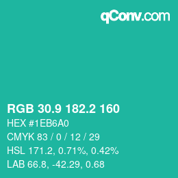 カラーコード: RGB 30.9 182.2 160 | qconv.com