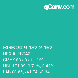 カラーコード: RGB 30.9 182.2 162 | qconv.com