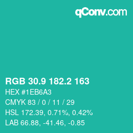 カラーコード: RGB 30.9 182.2 163 | qconv.com