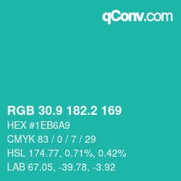 Farbcode: RGB 30.9 182.2 169 | qconv.com