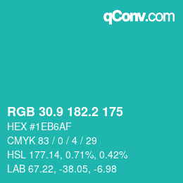 カラーコード: RGB 30.9 182.2 175 | qconv.com