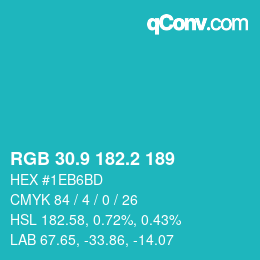 カラーコード: RGB 30.9 182.2 189 | qconv.com