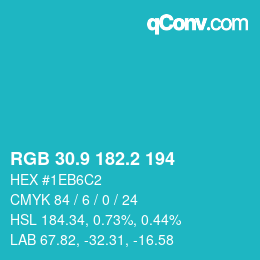 カラーコード: RGB 30.9 182.2 194 | qconv.com