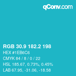 カラーコード: RGB 30.9 182.2 198 | qconv.com