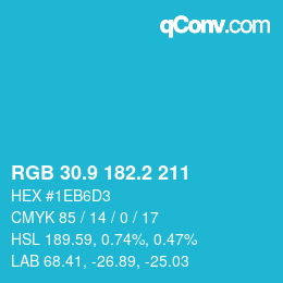 カラーコード: RGB 30.9 182.2 211 | qconv.com