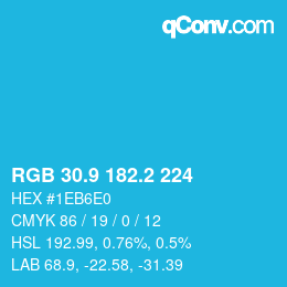 カラーコード: RGB 30.9 182.2 224 | qconv.com