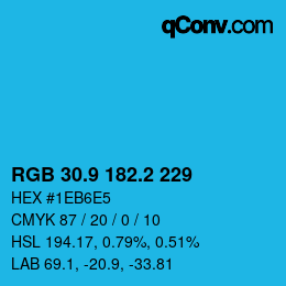 カラーコード: RGB 30.9 182.2 229 | qconv.com