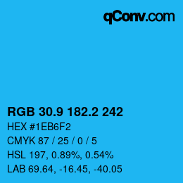 カラーコード: RGB 30.9 182.2 242 | qconv.com