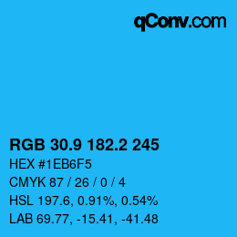カラーコード: RGB 30.9 182.2 245 | qconv.com