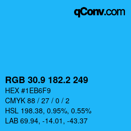 カラーコード: RGB 30.9 182.2 249 | qconv.com