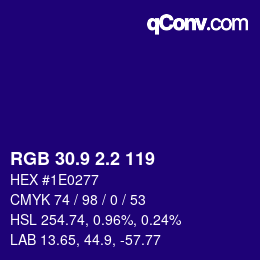 カラーコード: RGB 30.9 2.2 119 | qconv.com
