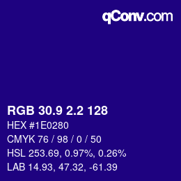カラーコード: RGB 30.9 2.2 128 | qconv.com