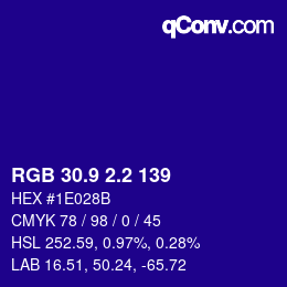 カラーコード: RGB 30.9 2.2 139 | qconv.com