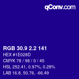カラーコード: RGB 30.9 2.2 141 | qconv.com