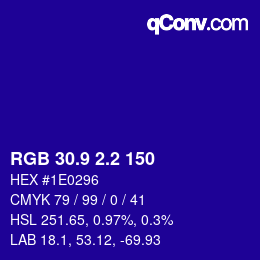 カラーコード: RGB 30.9 2.2 150 | qconv.com