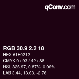 Color code: RGB 30.9 2.2 18 | qconv.com