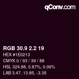カラーコード: RGB 30.9 2.2 19 | qconv.com