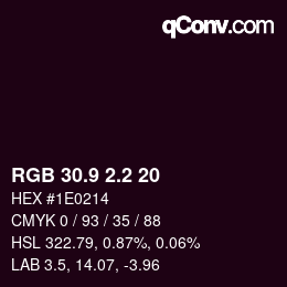 Color code: RGB 30.9 2.2 20 | qconv.com