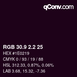 Color code: RGB 30.9 2.2 25 | qconv.com