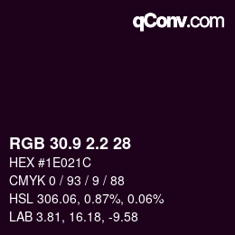 カラーコード: RGB 30.9 2.2 28 | qconv.com