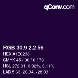 Color code: RGB 30.9 2.2 56 | qconv.com