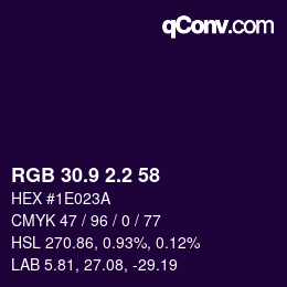 カラーコード: RGB 30.9 2.2 58 | qconv.com