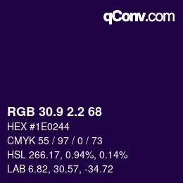 カラーコード: RGB 30.9 2.2 68 | qconv.com