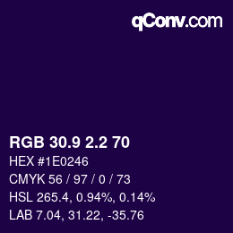 カラーコード: RGB 30.9 2.2 70 | qconv.com