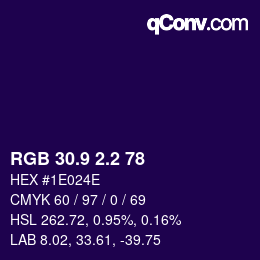 カラーコード: RGB 30.9 2.2 78 | qconv.com