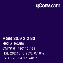カラーコード: RGB 30.9 2.2 80 | qconv.com