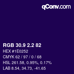 カラーコード: RGB 30.9 2.2 82 | qconv.com