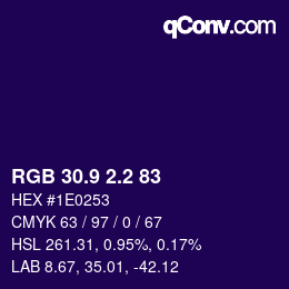 カラーコード: RGB 30.9 2.2 83 | qconv.com