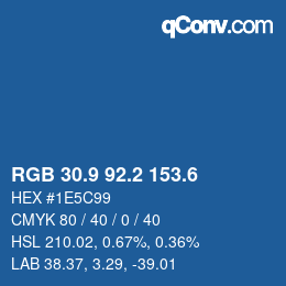 カラーコード: RGB 30.9 92.2 153.6 | qconv.com