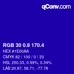 カラーコード: RGB 30 0.8 170.4 | qconv.com