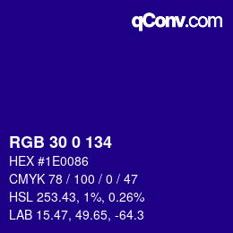 Color code: RGB 30 0 134 | qconv.com