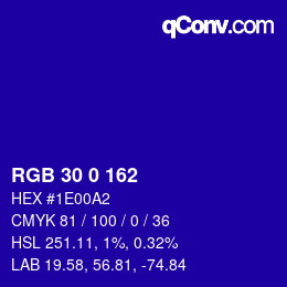 Color code: RGB 30 0 162 | qconv.com