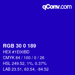 颜色代码: RGB 30 0 189 | qconv.com
