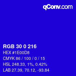 Color code: RGB 30 0 216 | qconv.com
