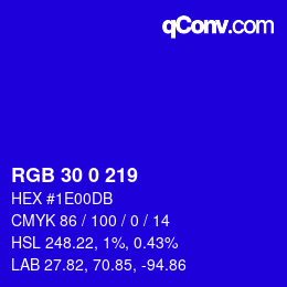 Color code: RGB 30 0 219 | qconv.com